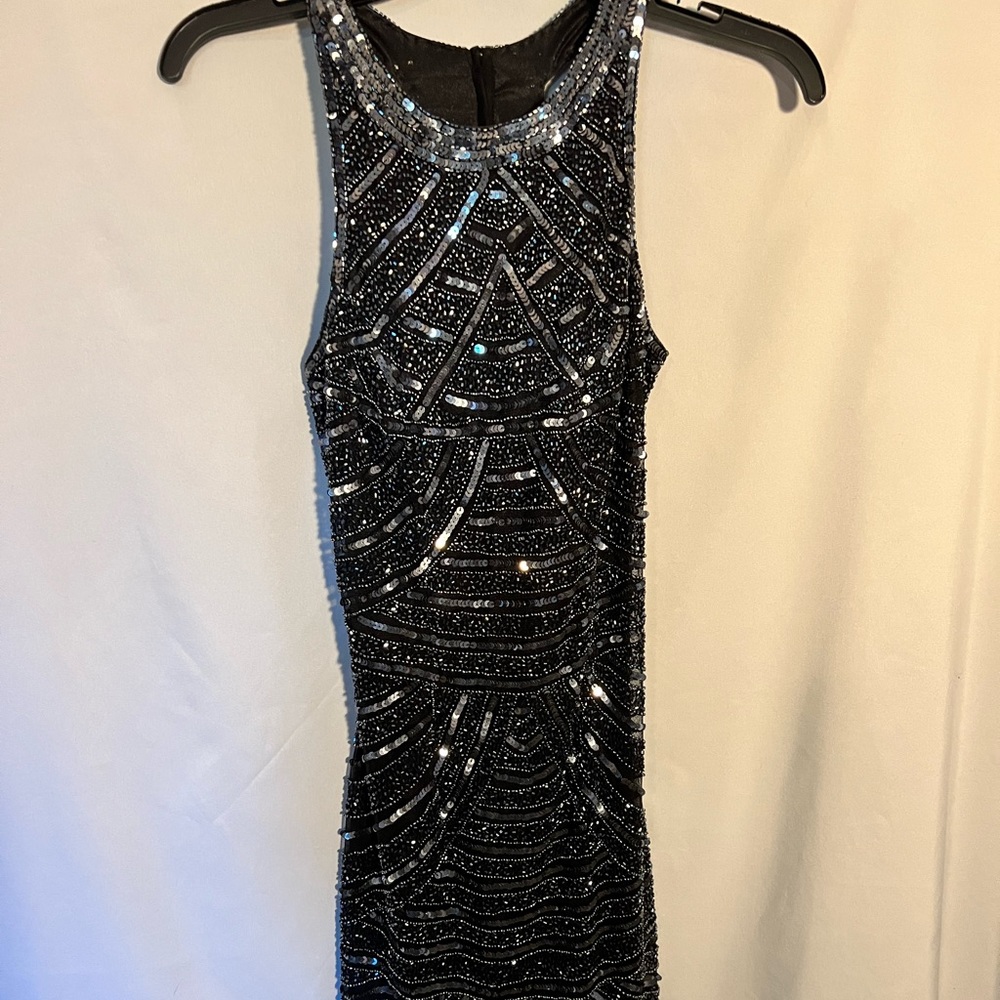 Black gemstone sleeveless mini dress, 8